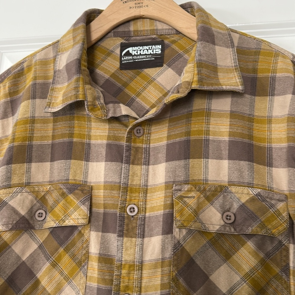 Mountain Khakis Park Shirt w Button Flap Pockets, Logos, Cotton Flannel Sz Large